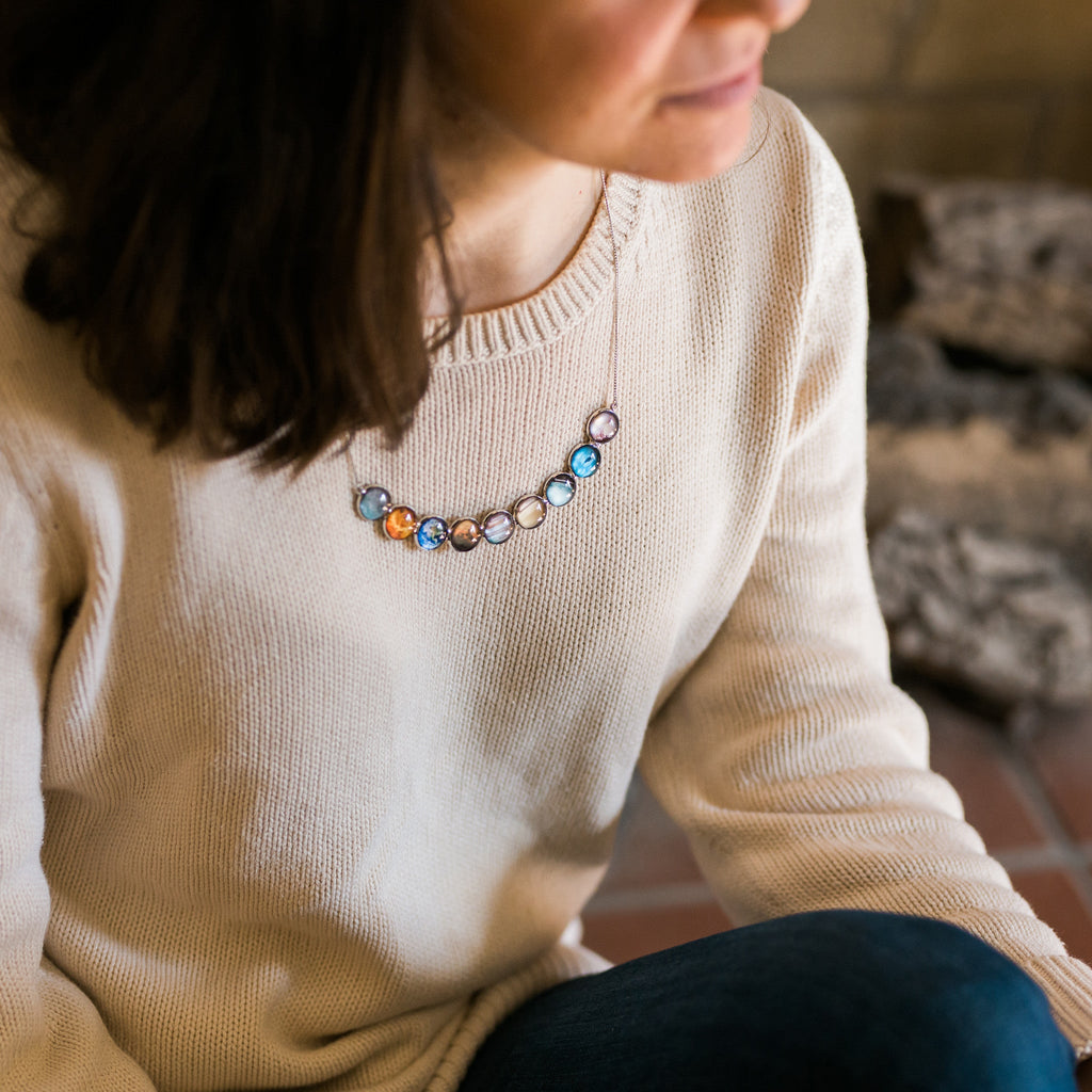Curved Solar System Necklace | Celestial Style