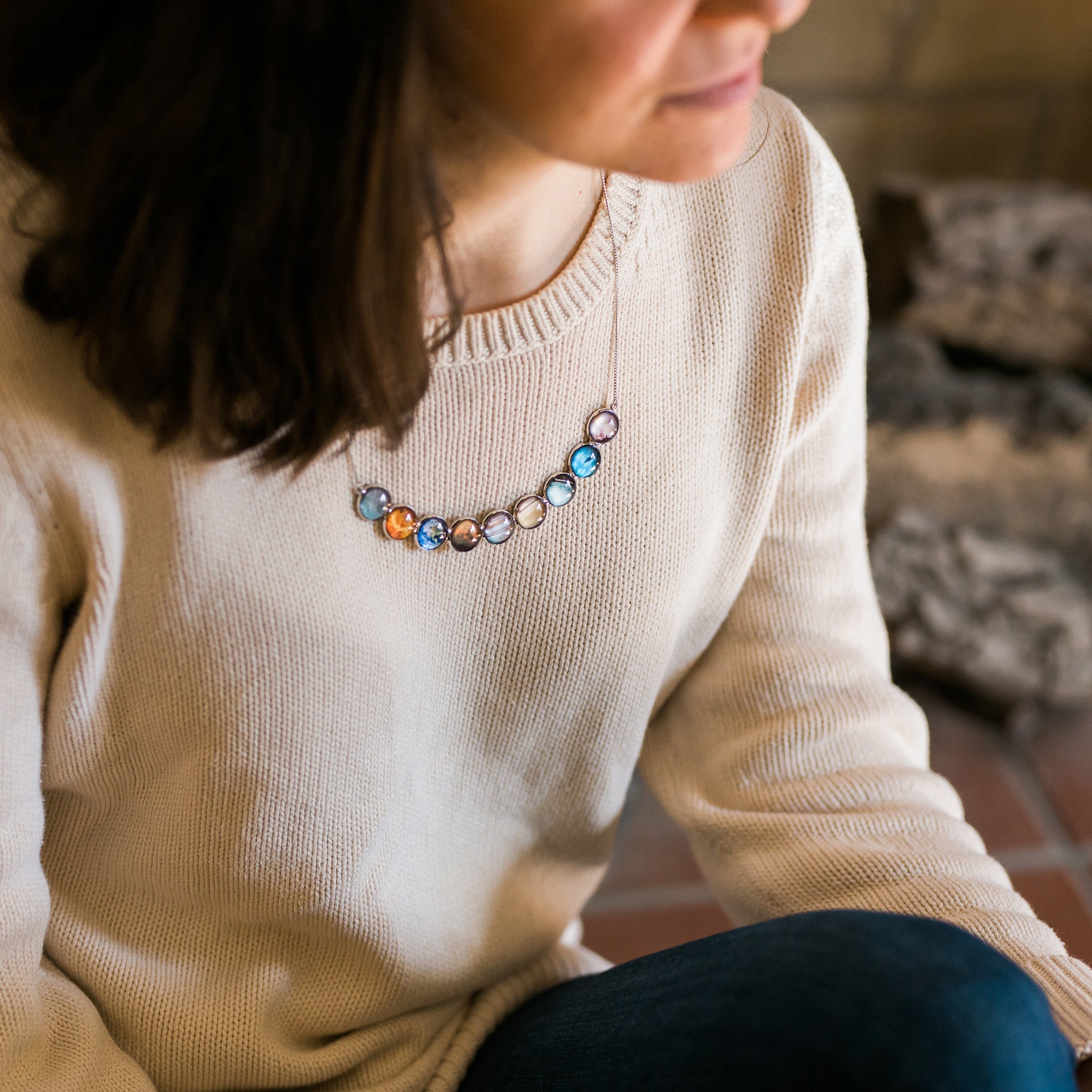 Curved Solar System Necklace | Celestial Style