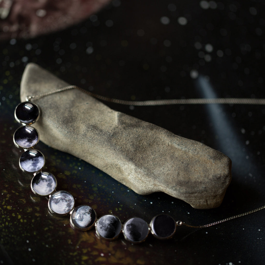Curved Moon Phase Necklace | Nine Lunar Phases Celestial Timeless Jewelry Gift For Her