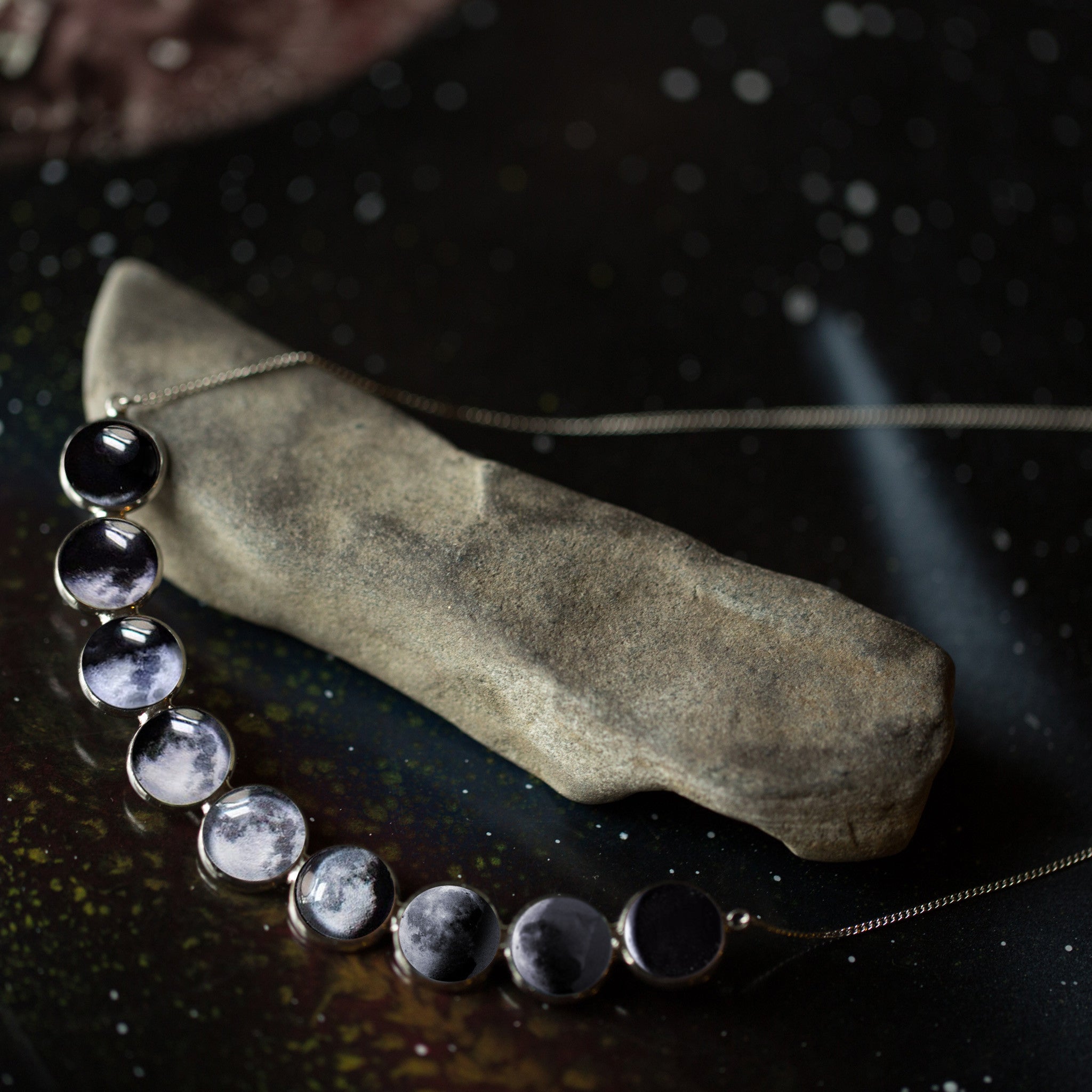 Curved Moon Phase Necklace | Nine Lunar Phases Celestial Timeless Jewelry Gift For Her