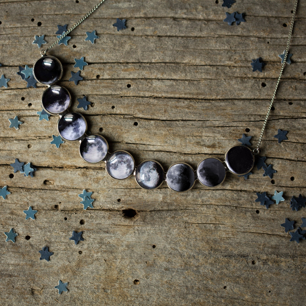 Curved Moon Phase Necklace | Nine Lunar Phases Celestial Timeless Jewelry Gift For Her