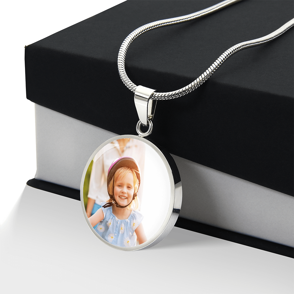 Custom Photo Circle Necklace with Engraving | Personalized Keepsake Gift