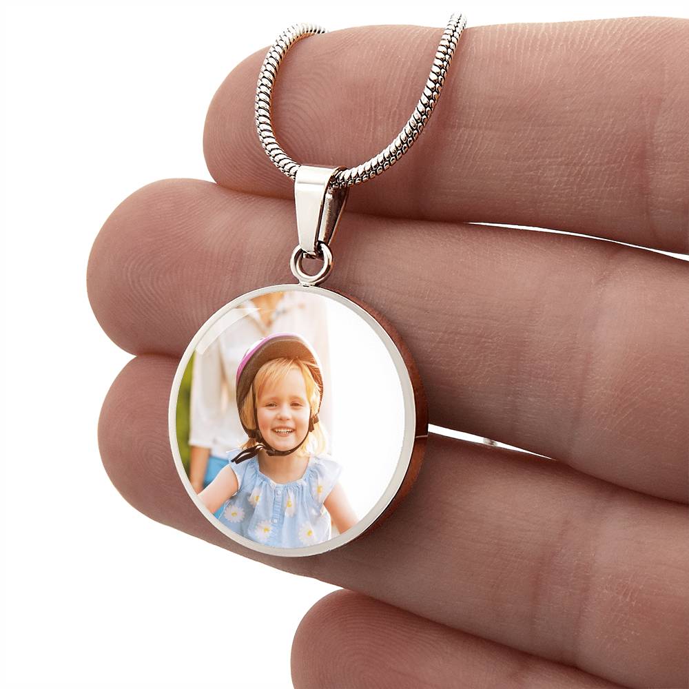 Custom Photo Circle Necklace with Engraving | Personalized Keepsake Gift