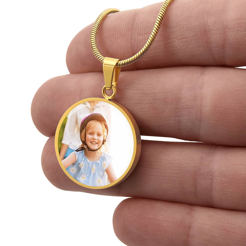 Custom Photo Circle Necklace with Engraving | Personalized Keepsake Gift