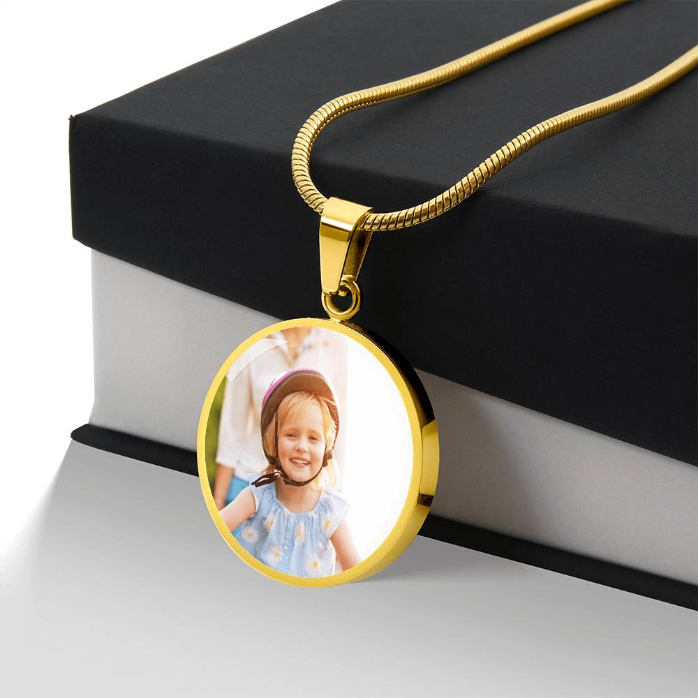 Custom Photo Circle Necklace with Engraving | Personalized Keepsake Gift
