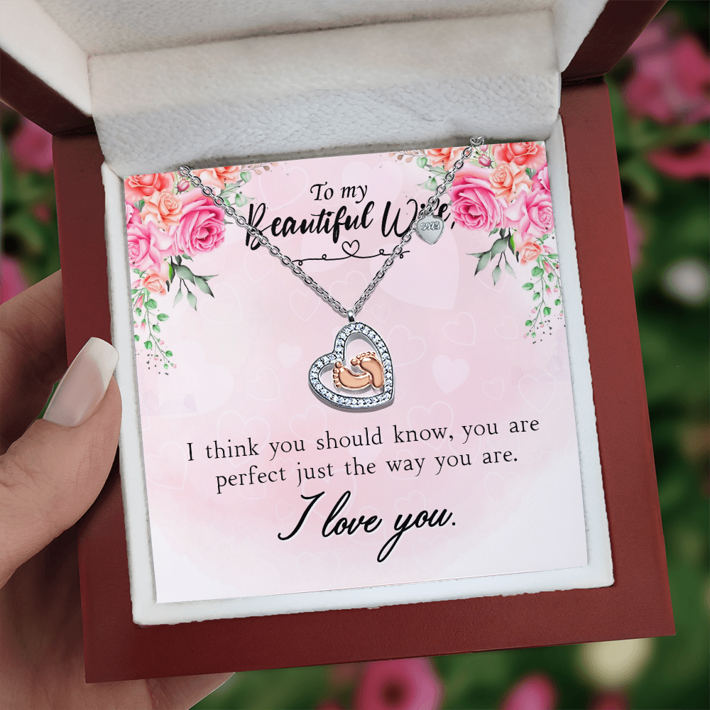 To My Beautiful Wife – Baby Feet Heart Necklace