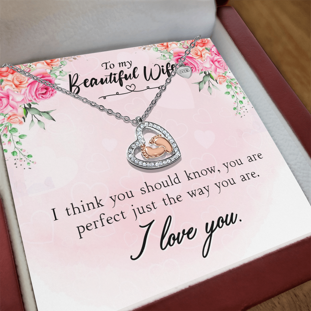 To My Beautiful Wife – Baby Feet Heart Necklace