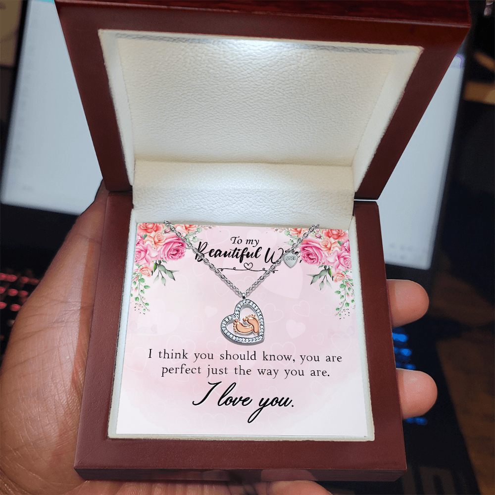 To My Beautiful Wife – Baby Feet Heart Necklace