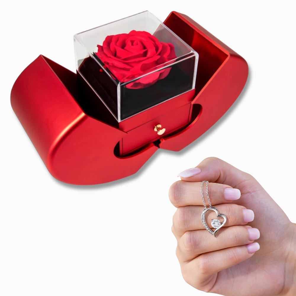 Luxury Rose & Heart Necklace Gift Box – Perfect Romantic Jewelry Box Gift for Her