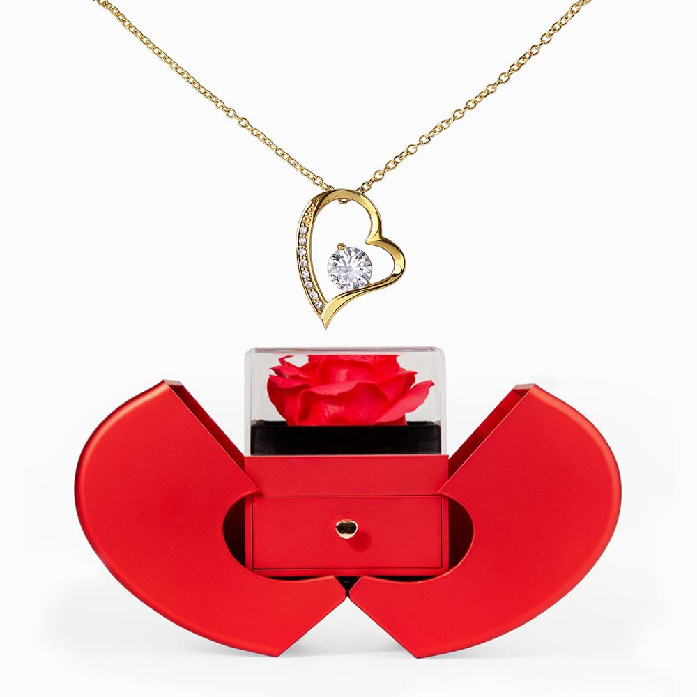 Forever Love Heart Necklace with Red Rose Gift Box