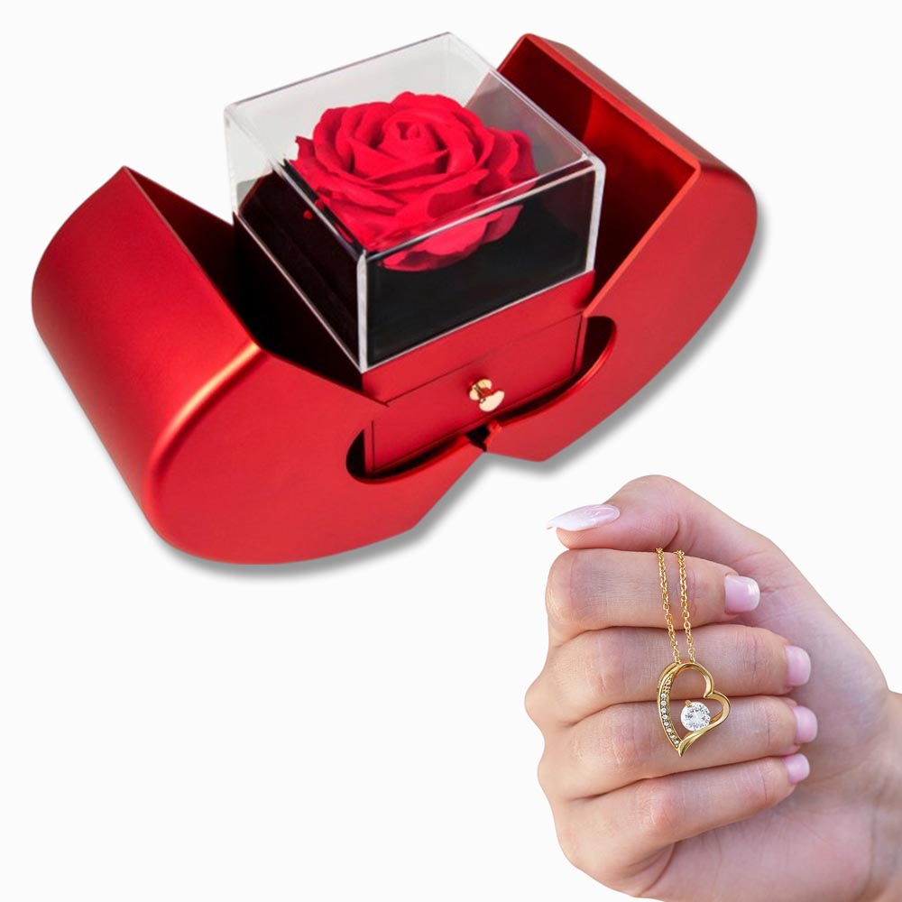 Luxury Rose & Heart Necklace Gift Box – Perfect Romantic Jewelry Box Gift for Her