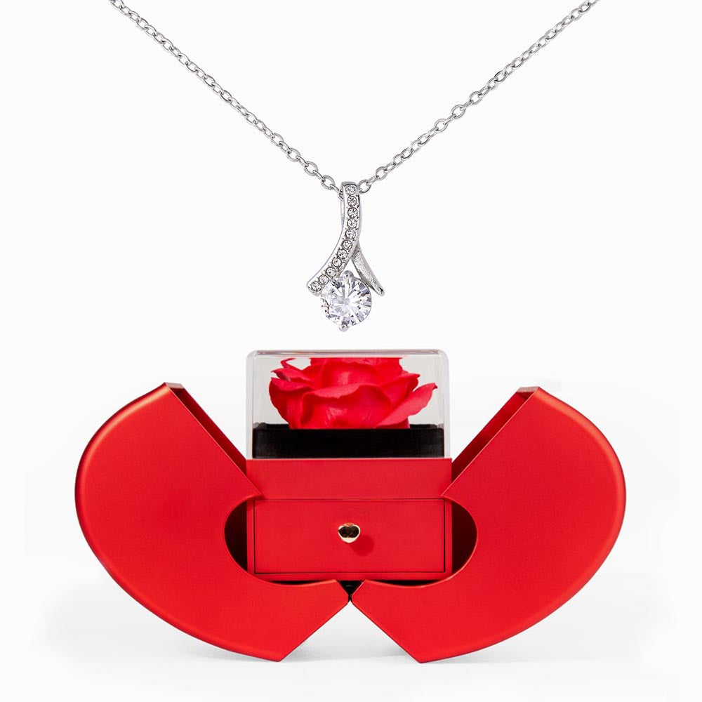Preserved Rose Jewelry Box with Sparkling Pendant – Romantic Gift for Wife or Girlfriend