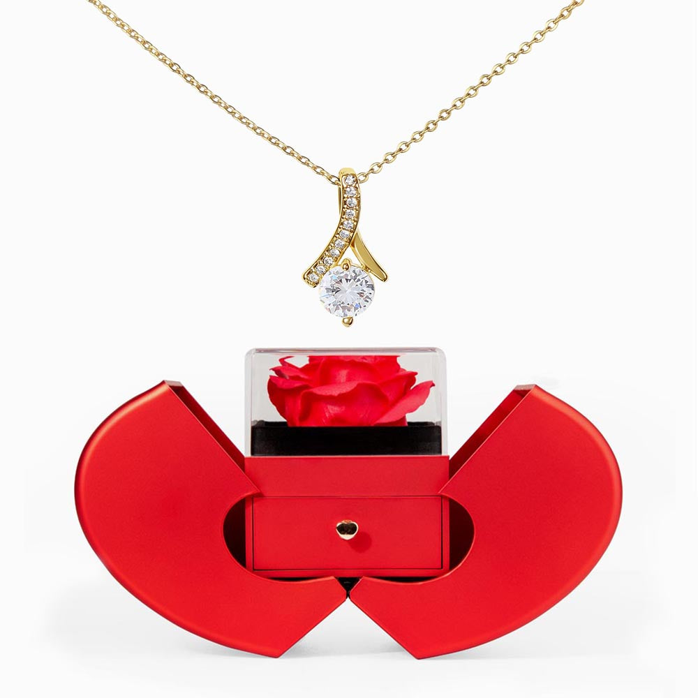 Preserved Rose Jewelry Box with Sparkling Pendant – Romantic Gift for Wife or Girlfriend
