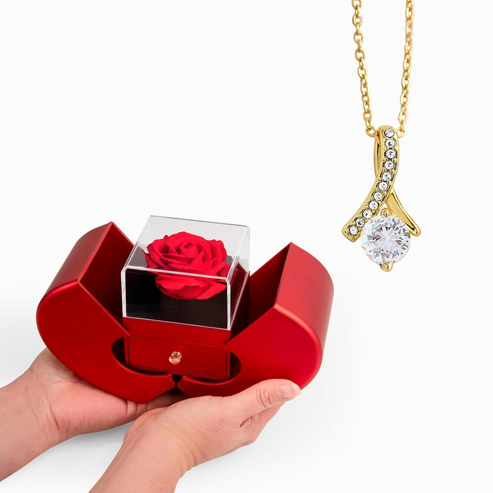 Preserved Rose Jewelry Box with Sparkling Pendant – Romantic Gift for Wife or Girlfriend