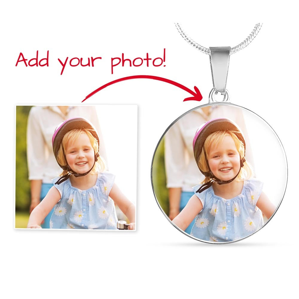 Custom Photo Circle Necklace with Engraving | Personalized Keepsake Gift