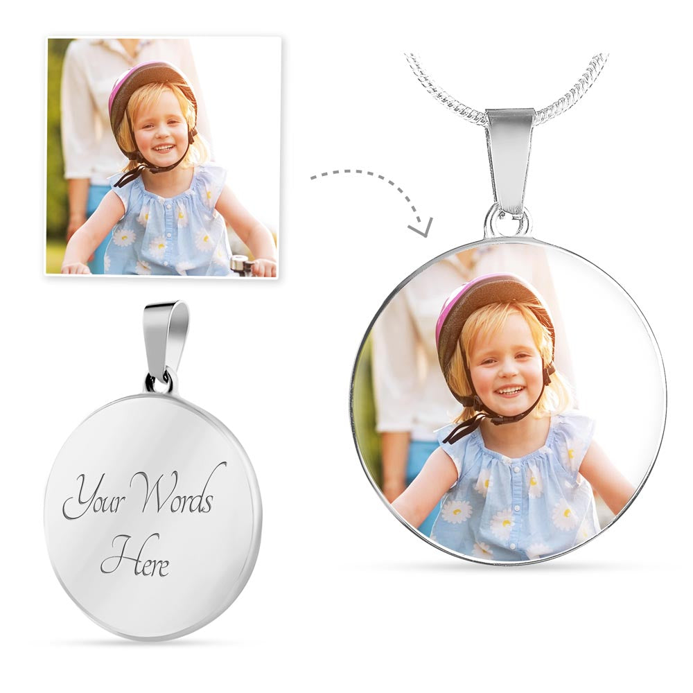 Custom Photo Circle Necklace with Engraving | Personalized Keepsake Gift