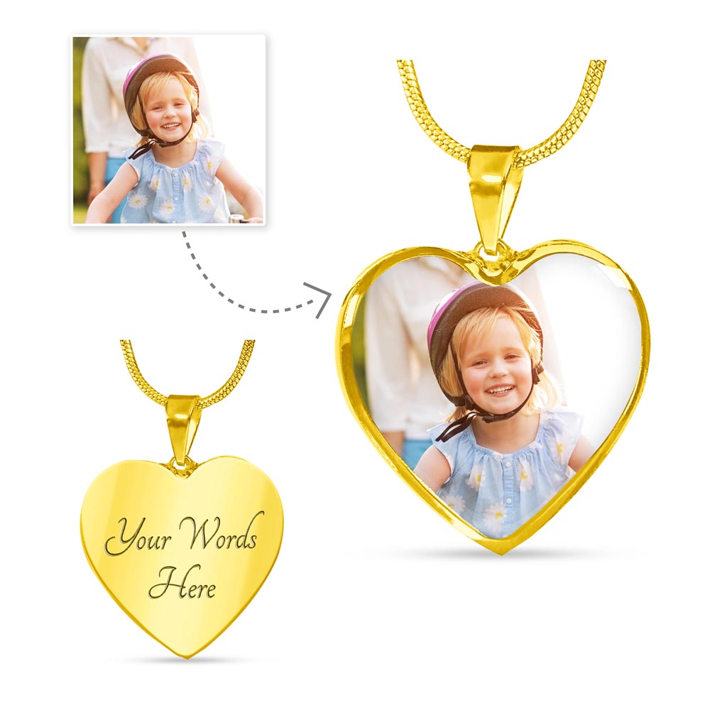 Custom Photo Heart Necklace with Engraving | Personalized Gift for Her