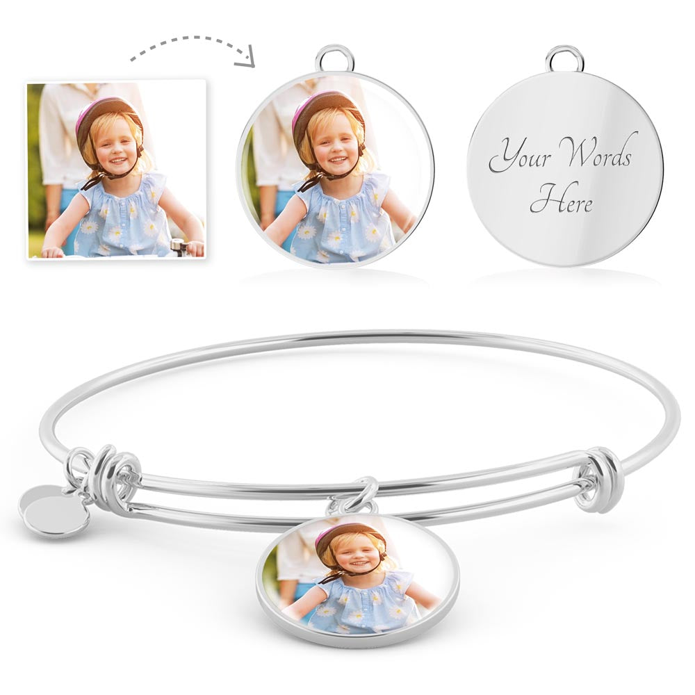 Custom Photo Circle Bangle with Engraving | Personalized Gift for Mom, Wife, or Friend