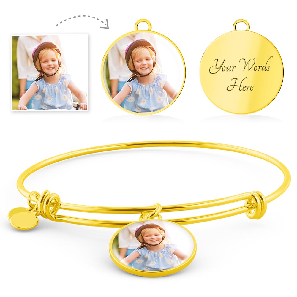 Custom Photo Circle Bangle with Engraving | Personalized Gift for Mom, Wife, or Friend